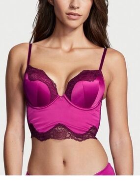 Victoria’s Secret Very Sexy Bombshell Lace Satin Magenta Corset Bra Sz 36B NWT